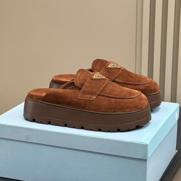 Prada Women's Brown Suede Slip-On Loafers - Picture 3 of 5